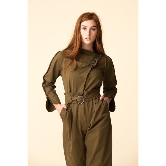 NWT Sea New York | Scout Long Sleeve Jumpsuit Olive Green Sz 0 Straight Leg - Picture 4 of 6
